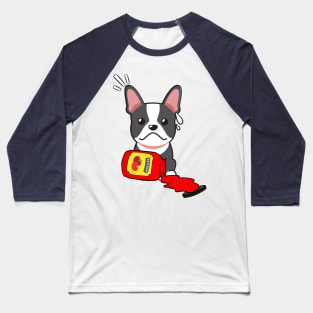 Cute French Bulldog spilled a jar of tomato ketchup Baseball T-Shirt